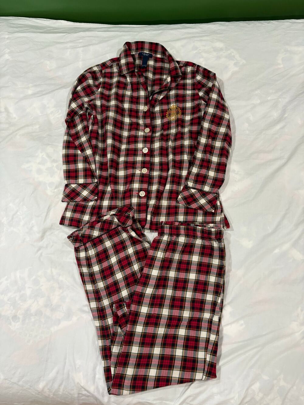 Chaps 100% Cotton Red Flannel Plaid Pajama Set Size Small